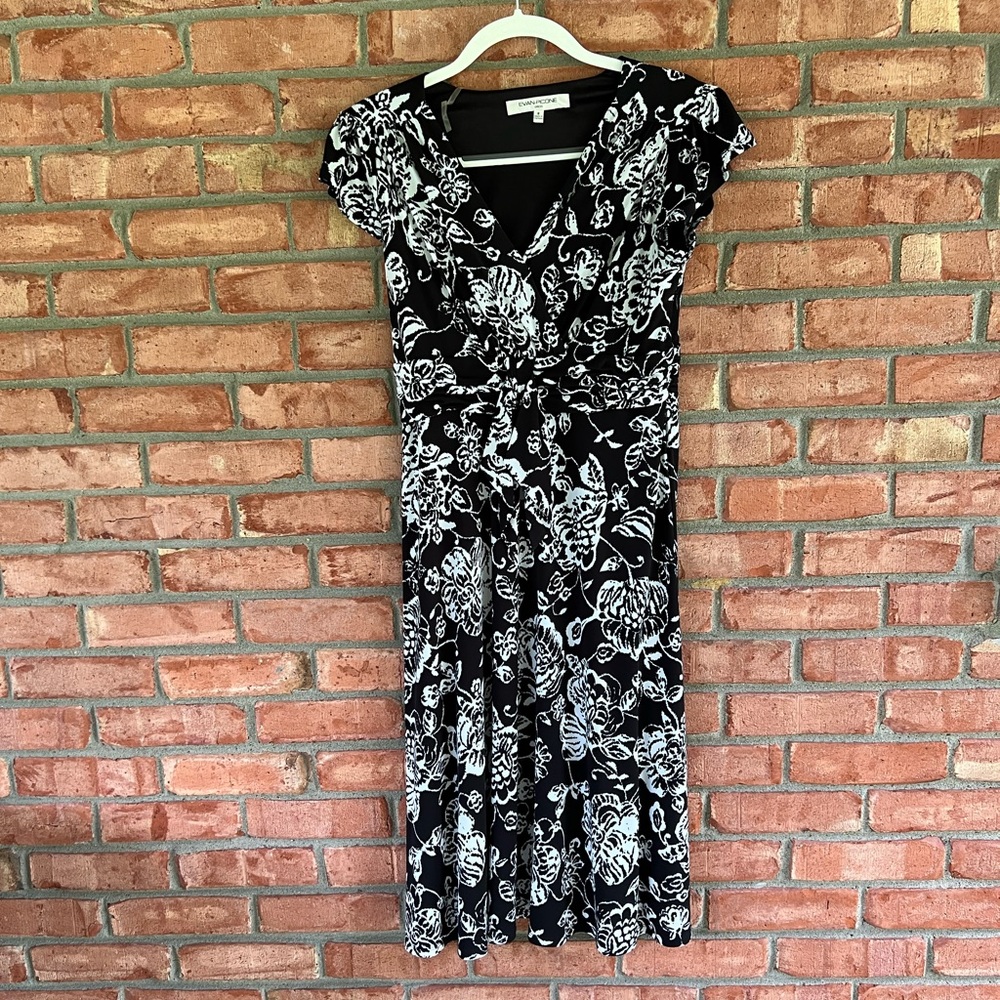 Evan Picone Midi Dress, black and white, 8